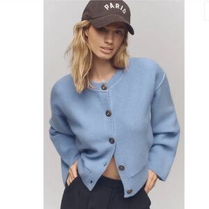 Pilcro Wide-Sleeve Cashmere Cardigan Sweater Blue